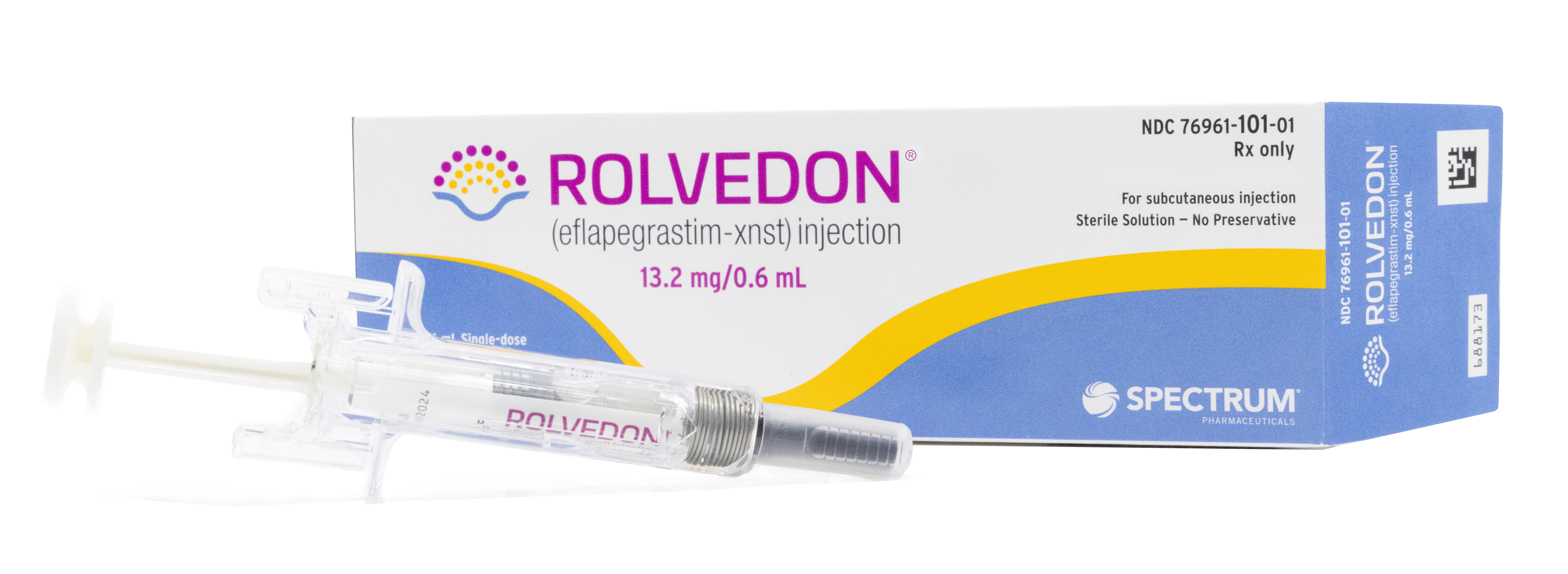 a hypodermic needle filled with a dose of rolvedon