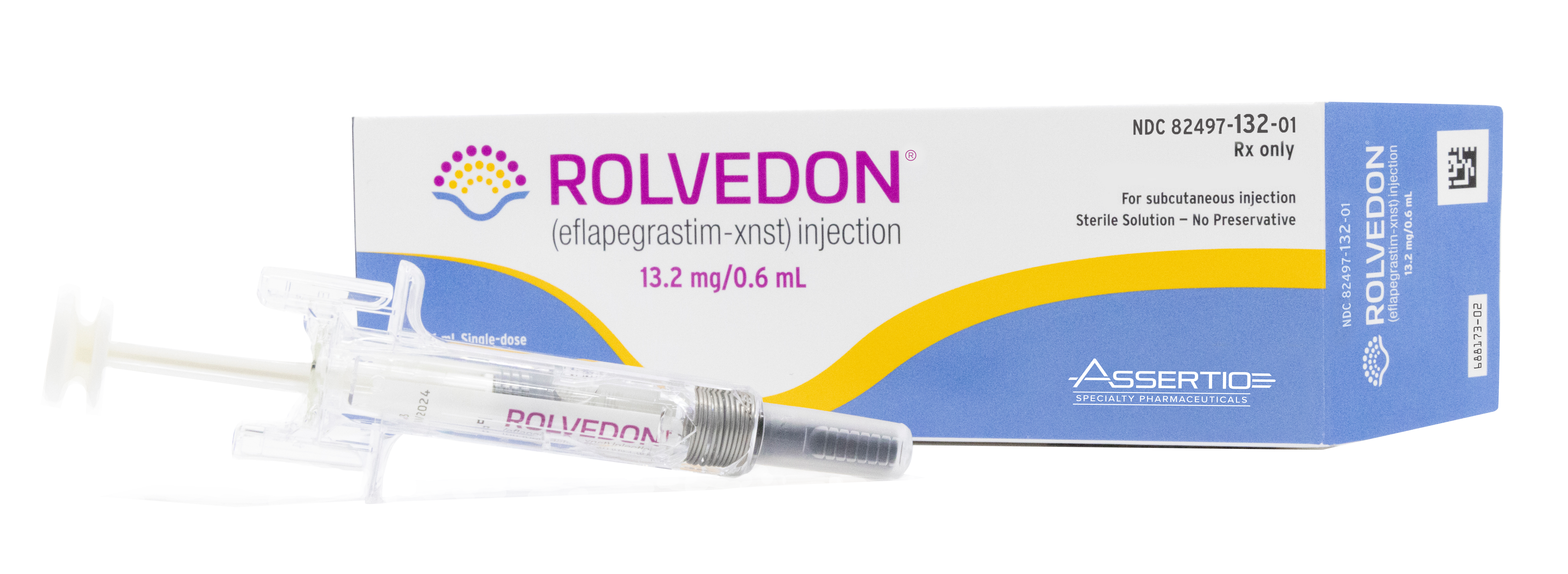 a hypodermic needle filled with a dose of rolvedon